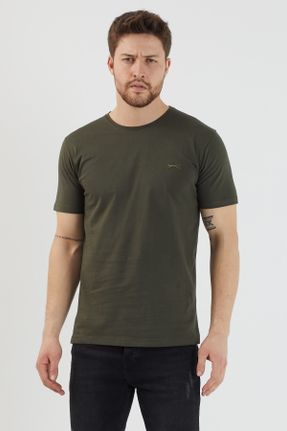 تی شرت خاکی مردانه رگولار یقه گرد تکی بیسیک کد 79873584