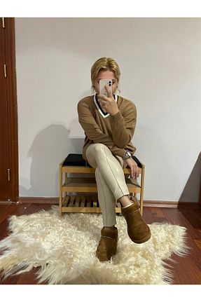 تونیک قهوه ای زنانه تریکو Gokilibutik - کد 634757314