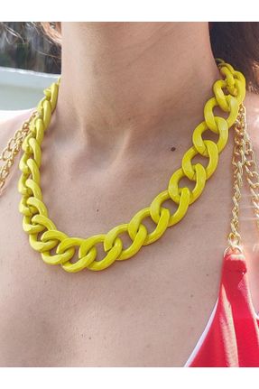 گردنبند جواهر زرد زنانه برنز کد 635087971