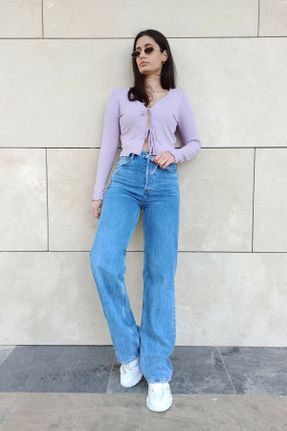 شلوار جین آبی زنانه پاچه لوله ای فاق بلند جین کد 634798030
