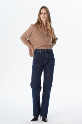 شلوار جین آبی زنانه پاچه راحت فاق بلند کد 378005308