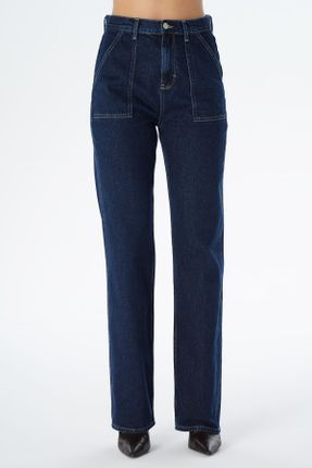 شلوار جین آبی زنانه پاچه راحت فاق بلند کد 378005308