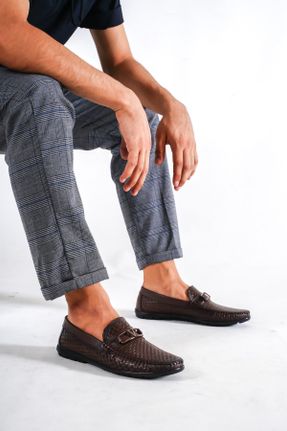 کفش کژوال قهوه ای مردانه چرم طبیعی پاشنه کوتاه ( 4 - 1 cm ) کد 310722499