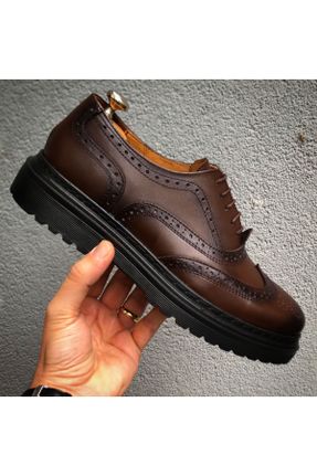 کفش کلاسیک قهوه ای مردانه چرم طبیعی پاشنه کوتاه ( 4 - 1 cm ) پاشنه ضخیم کد 637560340