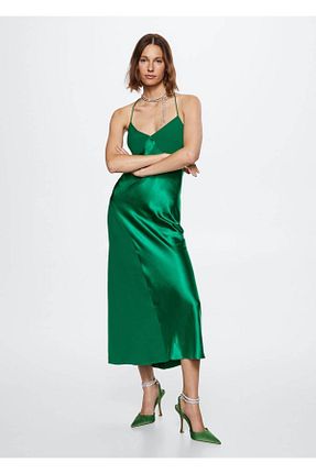 لباس سایز بزرگ سبز زنانه ساتن MANGO - کد 370735392