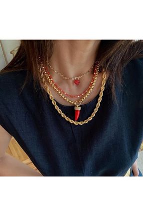 گردنبند جواهر قرمز زنانه برنجی Pupa Bijoux - کد 84563171