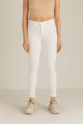 شلوار سفید زنانه جین پاچه تنگ فاق بلند اسکینی کد 640026024