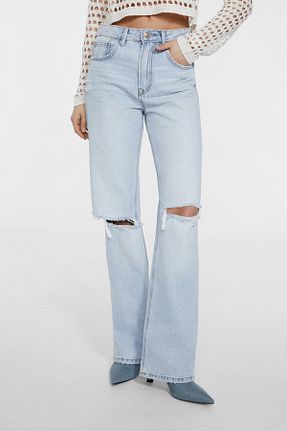 شلوار جین آبی زنانه پاچه گشاد Stradivarius - کد 641148355