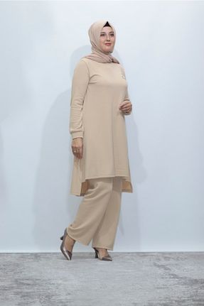 ست بالاتنه و پائین تنه حجاب بژ زنانه گشاد Zey&Ka Butik - کد 385197471