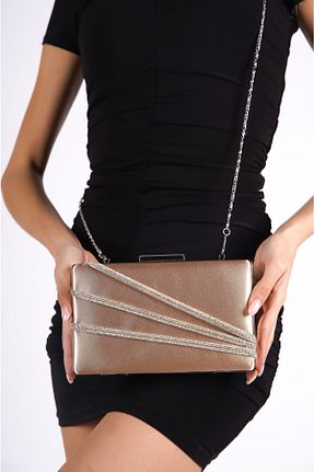 کیف مجلسی طلائی زنانه چرم مصنوعی Moda Değirmeni - کد 641671808