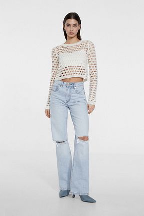 شلوار جین آبی زنانه پاچه گشاد Stradivarius - کد 641148355