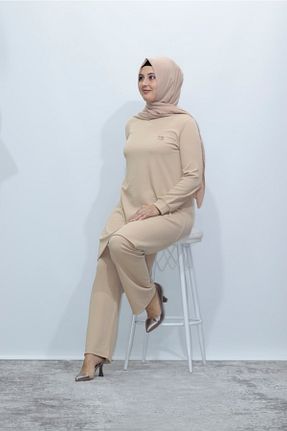 ست بالاتنه و پائین تنه حجاب بژ زنانه گشاد Zey&Ka Butik - کد 385197471