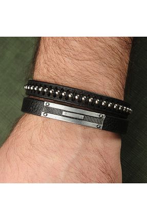 دستبند جواهر مشکی مردانه چرم خالص idolavm - کد 85672525