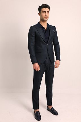 کت و شلوار سرمه ای مردانه یقه کتی Fc Plus - کد 105220220