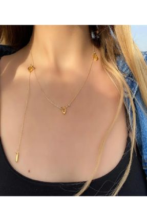 گردنبند جواهر طلائی زنانه استیل ضد زنگ کد 645472543