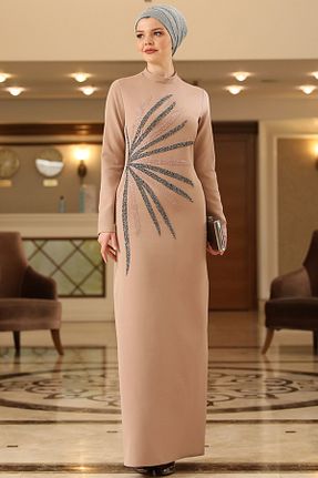 لباس مجلسی حجاب قهوه ای زنانه یقه دوچرخه Ahunisa - کد 645591141