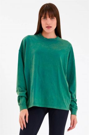 تی شرت سبز زنانه پنبه (نخی) یقه گرد اورسایز بیسیک کد 305783815