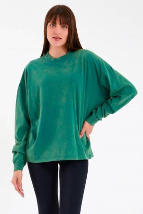 تی شرت سبز زنانه پنبه (نخی) یقه گرد اورسایز بیسیک کد 305783815