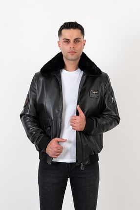 کت سایز بزرگ مشکی مردانه چرم خالص Deri Effect - کد 353594090