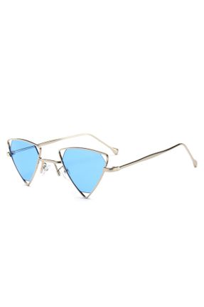 عینک آفتابی آبی زنانه 55 UV400 فلزی هندسی کد 41001566