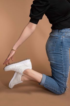 کفش کژوال سفید زنانه چرم طبیعی پاشنه کوتاه ( 4 - 1 cm ) پاشنه ساده کد 101428358