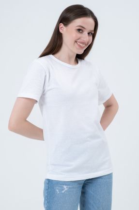 تی شرت سفید زنانه پنبه (نخی) یقه گرد رگولار تکی کد 647693418