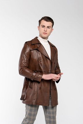 ترنچکت قهوه ای مردانه چرم خالص CE-YIL DERİ ÜRÜNLERİ - کد 648020866