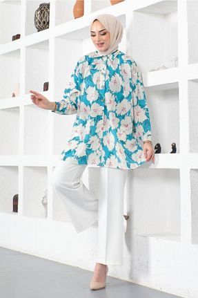 تونیک حجاب فیروزه ای زنانه پنبه ای benguen - کد 647312019
