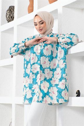 تونیک حجاب فیروزه ای زنانه پنبه ای benguen - کد 647312019