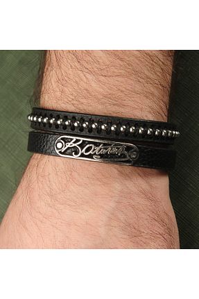 دستبند جواهر مشکی مردانه چرم خالص idolavm - کد 85672163