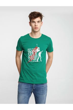تی شرت سبز مردانه رگولار یقه گرد تکی کد 4700854