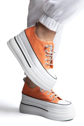 کفش اسنیکر نارنجی زنانه بند دار پارچه نساجی کد 648922794