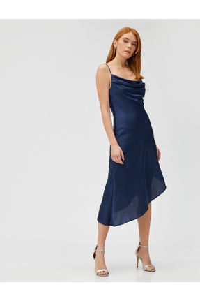 لباس مجلسی سرمه ای زنانه پلی استر آستین استاندارد رگولار یقه استخری کد 649027102