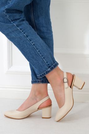 کفش پاشنه بلند کلاسیک بژ زنانه چرم مصنوعی پاشنه متوسط ( 5 - 9 cm ) کد 36508188