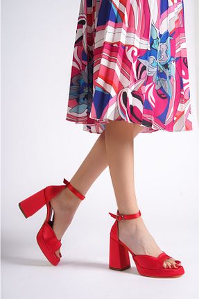 کفش پاشنه بلند کلاسیک قرمز زنانه ساتن Moda Değirmeni - کد 649414404