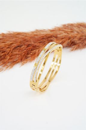 دستبند استیل طلائی زنانه فولاد ( استیل ) کد 649805871