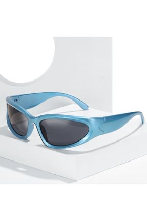 عینک آفتابی آبی زنانه 65 UV400 آینه ای مستطیل کد 650374437