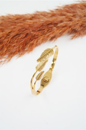 دستبند استیل طلائی زنانه فولاد ( استیل ) کد 649829885