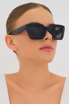 عینک آفتابی مشکی زنانه 46 UV400 پلاستیک مات مستطیل کد 650581598