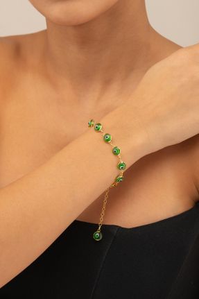 دستبند نقره سبز زنانه کد 649023925