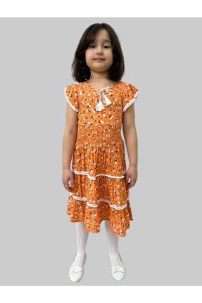 لباس نارنجی زنانه بافتنی ویسکون آستین-کوتاه کد 650458669