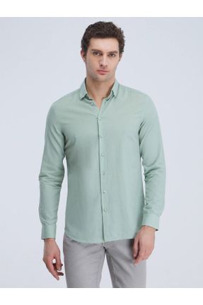 پیراهن سبز مردانه رگولار یقه دکمه مخفی کد 650017246
