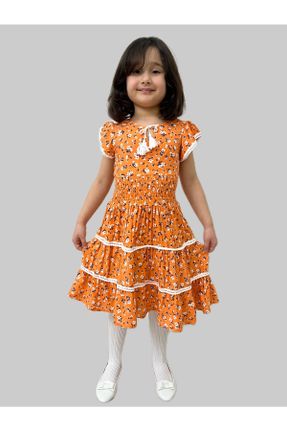 لباس نارنجی زنانه بافتنی ویسکون آستین-کوتاه کد 650458669