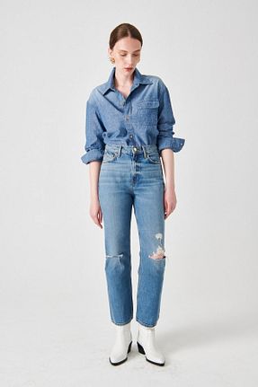 شلوار جین سرمه ای زنانه پاچه کوتاه Denim Trip - کد 750006818