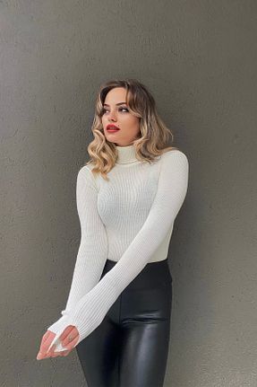پلیور سفید زنانه ساده ELBEY - کد 72370096