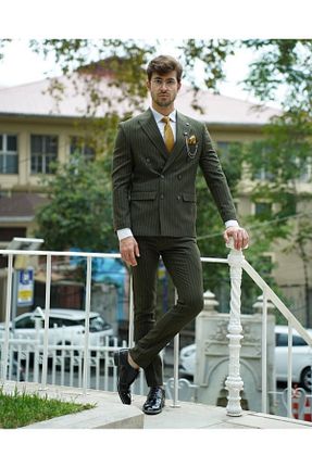 کت و شلوار سبز مردانه یقه پرستوئی Suitmen - کد 652837553