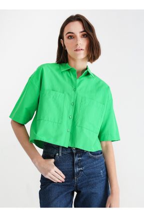پیراهن سبز زنانه یقه پیراهنی کد 652438896