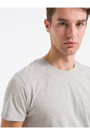 تی شرت طوسی مردانه یقه گرد پنبه - پلی استر اسلیم فیت تکی بیسیک کد 652994297
