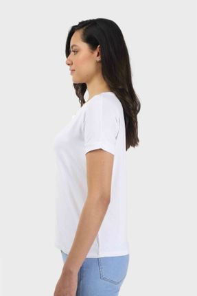 تی شرت سفید زنانه رگولار یقه گرد پنبه - پلی استر تکی بیسیک کد 54316792