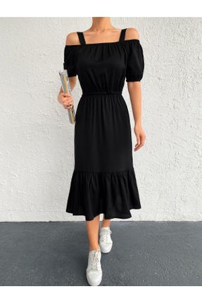 لباس مشکی زنانه بافتنی مخلوط ویسکون رگولار بند دار کد 100350070